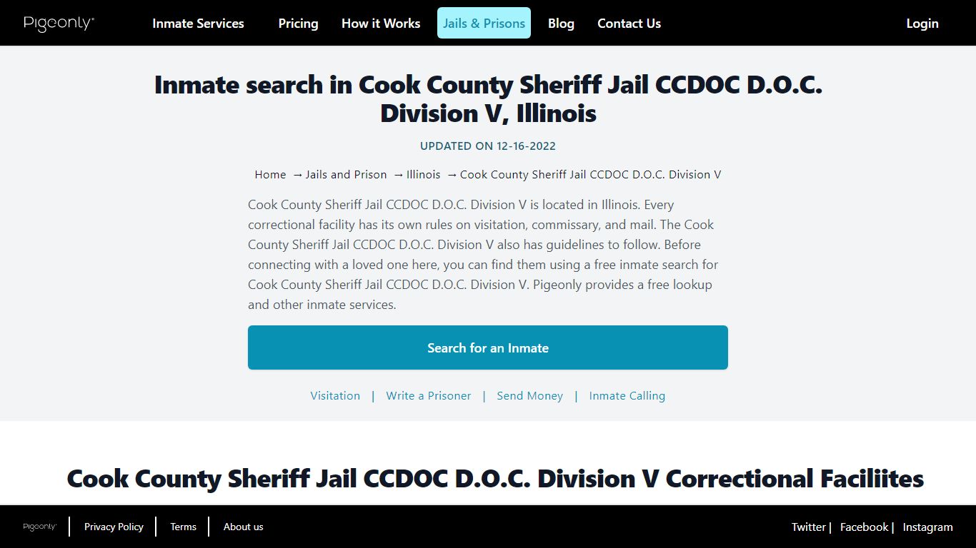 Inmate Search Cook County Sheriff Jail CCDOC D.O.C. Division V ...